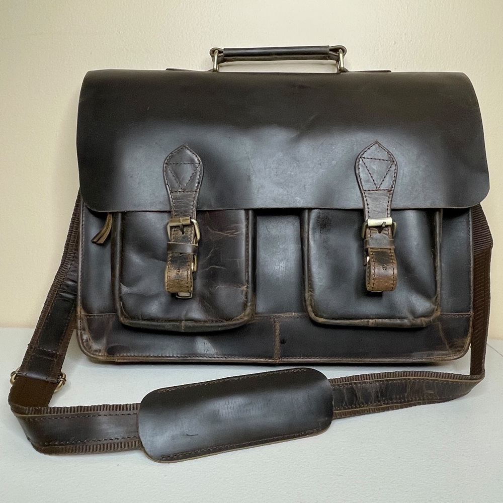 New Fullgrain Buffalo Leather Distressed Messenger Bag - Picture 6 of 16
